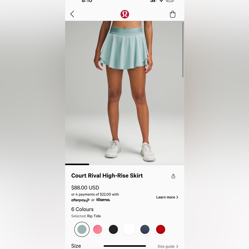 Lululemon Court Rival High Rise Skirt in Bright Blue. Never worn. Size 12